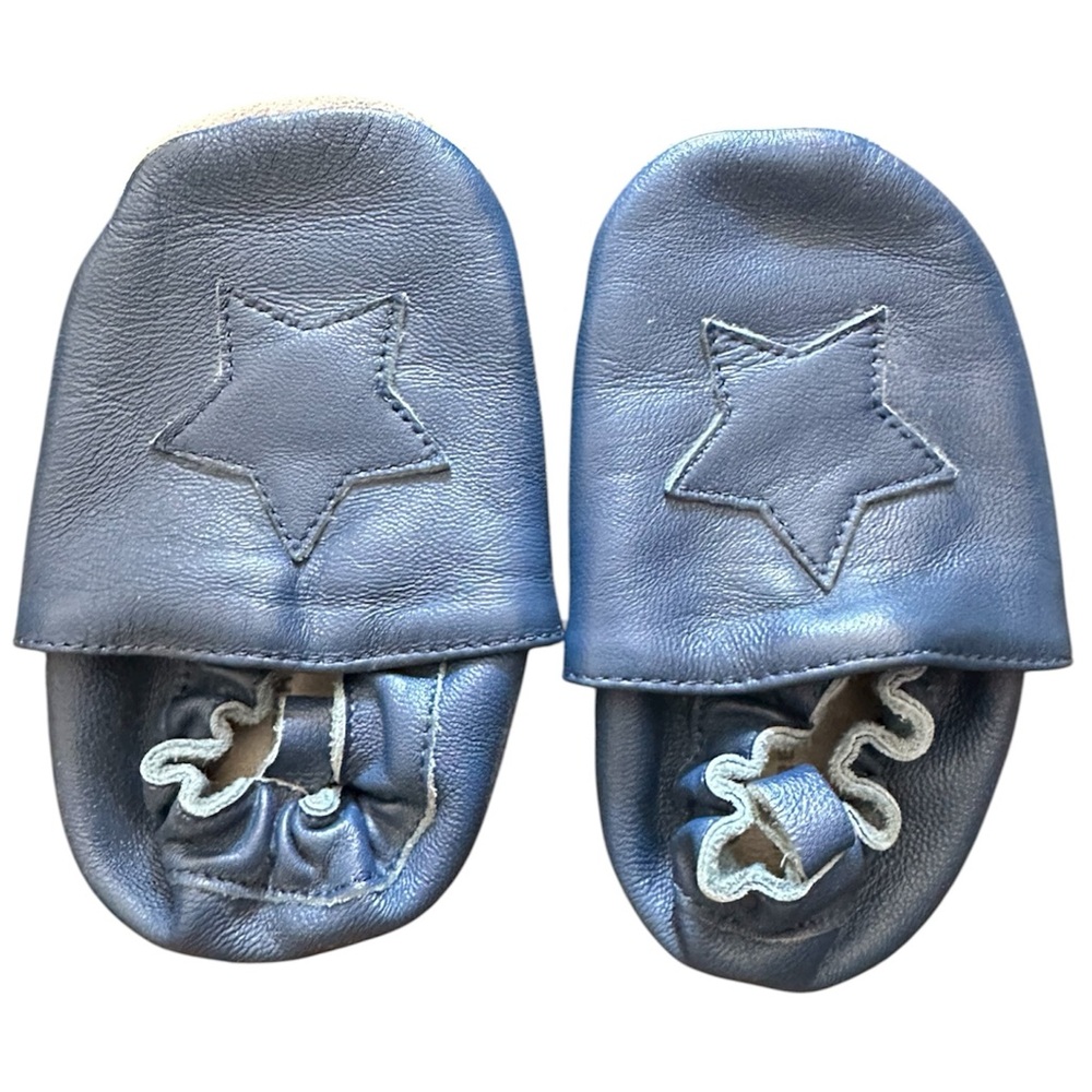 Baby Blue Leather First Shoes / Slippers with Star Design